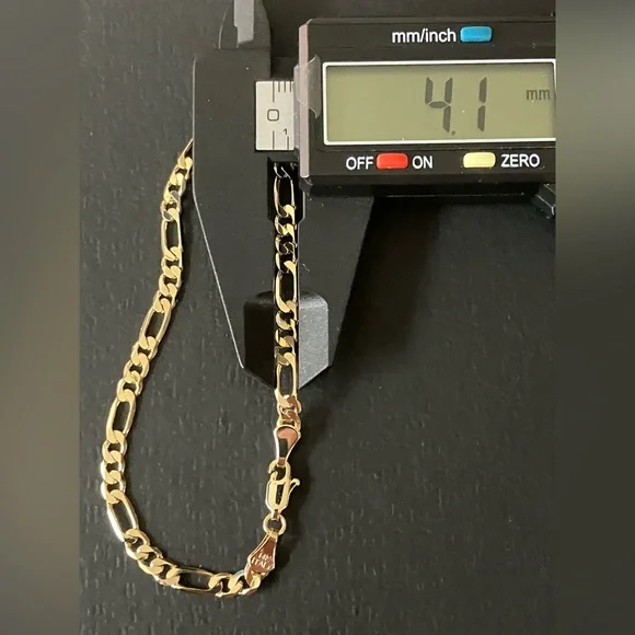 Solid Figaro Bracelet 14K Yellow Gold Filled 8” - Picture 2 of 6